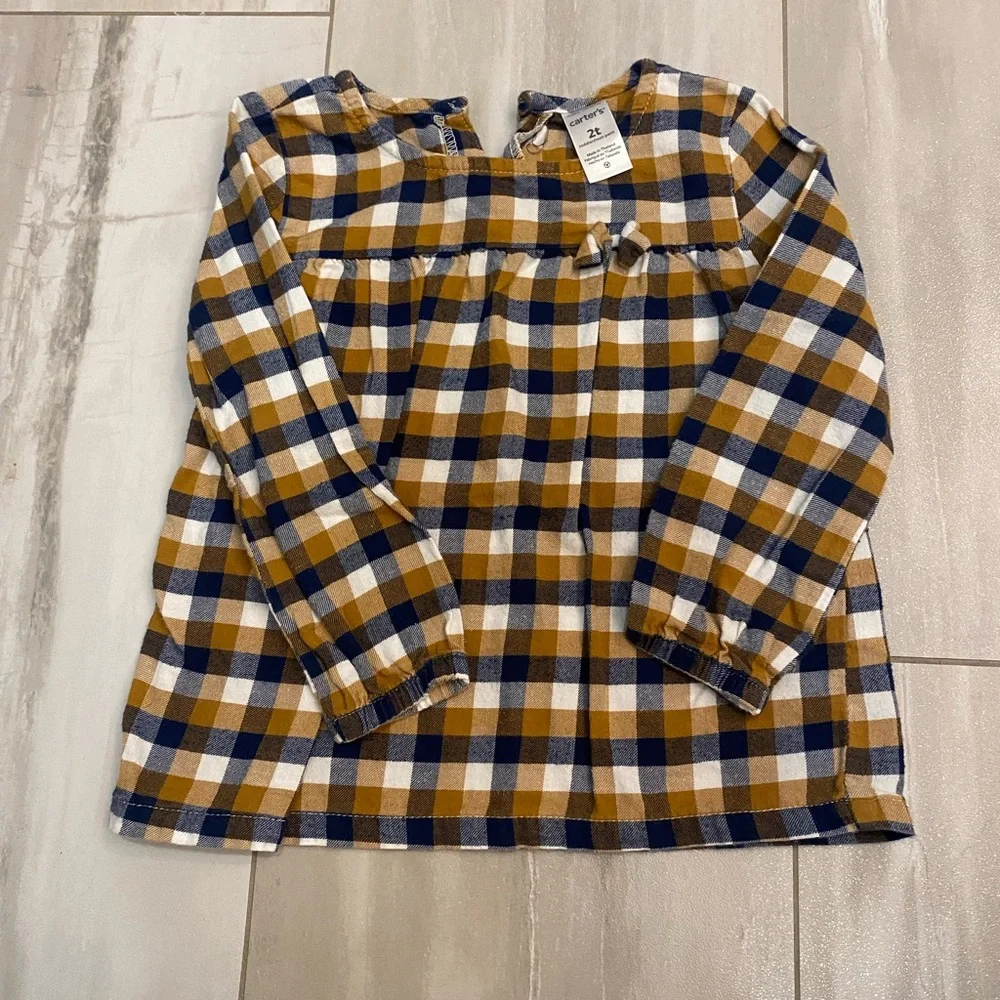 Carter’s Mustard Yellow and White Checkered Top and Navy Leggings Set, girls 2T
